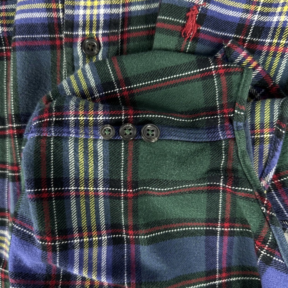 Ralph Lauren Shirt Medium Green Purple Blue Tartan Classic Flannel Pony Logo - Picture 9 of 9